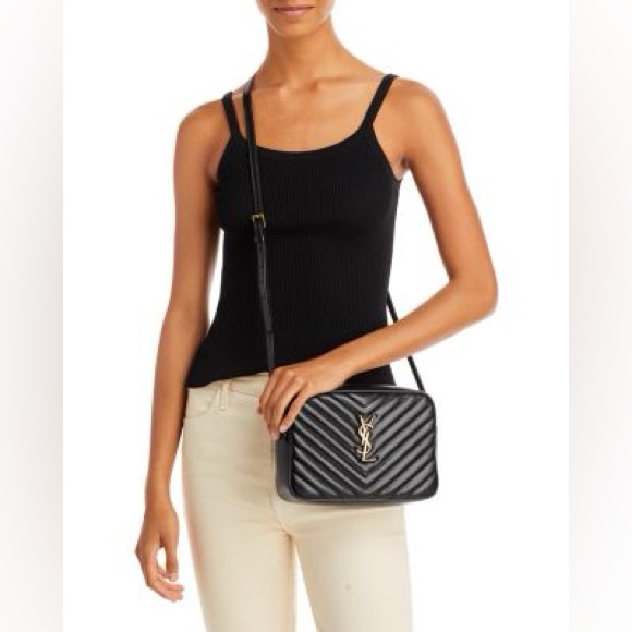 Saint Laurent Black Quilted Leather Camera Crossbody with Gold YSL - Picture 3 of 13